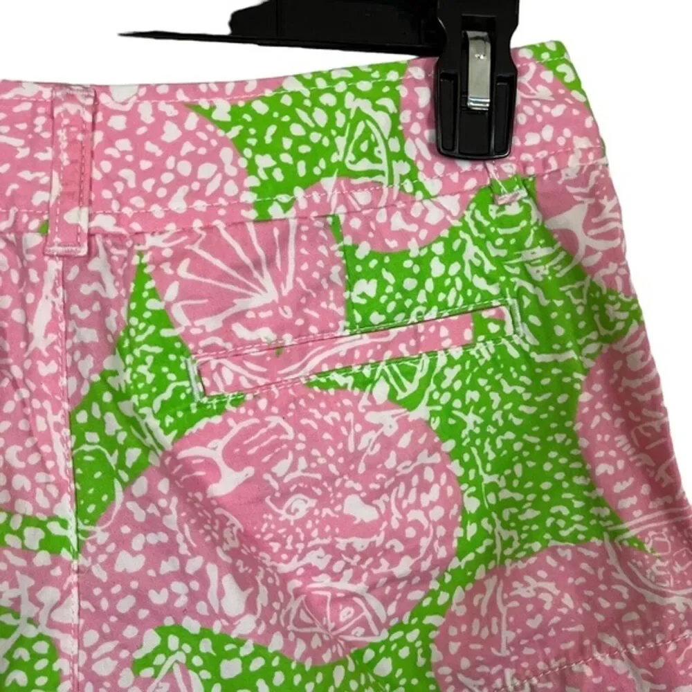 LILLY PULITZER Pink Green THE WALSH SHORT 100% Cotton Fruit Print Shorts sz 00